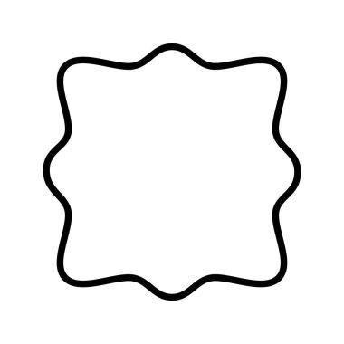 Kıvrımlı kenarlı kare çerçeve. Deniz tarağı kenarlı geometrik şekil. Boş metin kutusu, konuşma balonu, etiketi veya etiketi beyaz arkaplanda izole edilmiş. Vektör özet çizimi.