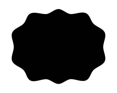 Dalgalı kenarlı oval şekil. Deniz tarağı kenarlı geometrik form. Boş metin kutusu, etiketi ya da etiketi beyaz arkaplanda izole edilmiş. Vektör grafik illüstrasyonu.