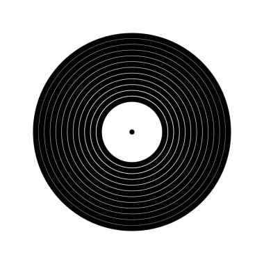 Siyah plak plak ikonu. Beyaz arka planda izole edilmiş gramofon için uzun bir müzik plakası. DJ tekno parti ekipmanları. 70 'lerin 90' larının diskotek nostaljisi. Vektör grafik illüstrasyonu.