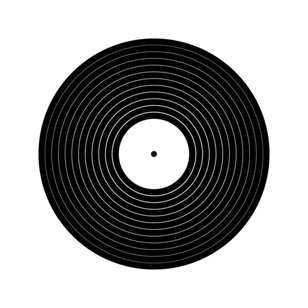 Black vinyl record icon. Long play music plate for gramophone isolated on white background. DJ techno party equipment. 70s 80s 90s discotheque nostalgia concept. Vector graphic illustration.