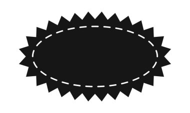 Zigzag kenarlı oval şekil ve kesik dikiş çizgisi. Boş fiyat, indirim, satış teklifi, kupon, promosyon kodu etiketi. Beyaz arkaplanda izole edilmiş konuşma balonu, mesaj veya metin kutusu. Vektör illüstrasyonu.