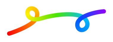 Gökkuşağı renkli kıvrımlı çizgi. Renkli kıvrımlar ve döngüler. LGBT tasarım elemanı. Beyaz arka planda izole edilmiş, gradyan etkisi olan organik karalama figürü. Vektör illüstrasyonu.