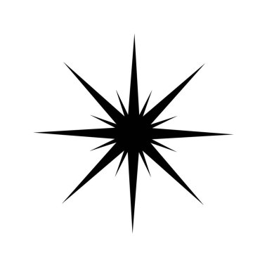 Yıldız silueti. Güneş, pırıltı, yıldız patlaması ya da mücevher, yıldız tozu işareti. Işık, parlama ya da parıltı, ışık ya da havai fişek, patlama büyüsü sembolü. Klasik y2k piktogram. Vektör grafik illüstrasyonu.