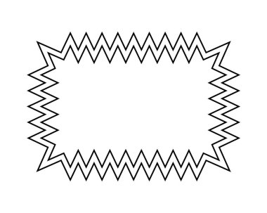 Zigzag kenarlı dikdörtgen çerçeve. Boş metin kutusu, konuşma balonu, kenarları pürüzlü olan etiketler veya etiketler beyaz arkaplanda izole edilmiş. Vektör grafik illüstrasyonu.