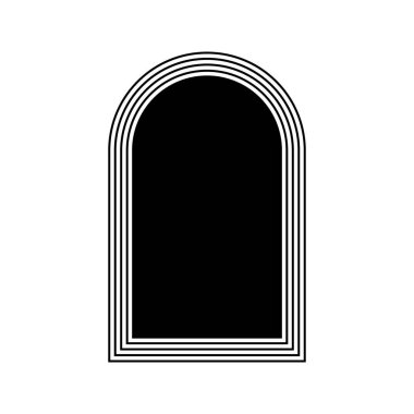 Eşmerkezli kemer çerçeveleri beyaz arkaplanda izole edilmiş. Geometrik yay şekilleri modaya uygun boho ya da art deco tarzında. Kapılar, kapılar, pencereler ya da kapı iskeletleri. Vektör grafik illüstrasyonu.