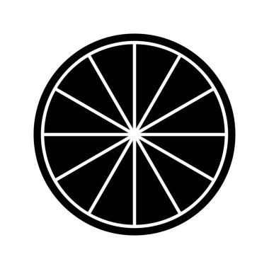 Siyah daire beyaz zemin üzerinde izole edilmiş 12 eşit sektöre bölünmüştür. Yuvarlak şekiller on iki dilime bölünmüş. Basit dairesel diyagram, istatistik tekerleği, iş pastası ya da pizza grafiği. Vektör illüstrasyonu.