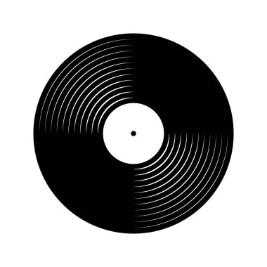 Siyah plak plak ikonu. Beyaz arka planda izole edilmiş gramofon için uzun bir müzik plakası. DJ tekno parti ekipmanları. 70 'lerin 90' larının diskotek nostaljisi. Vektör grafik illüstrasyonu.