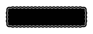 Dalgalı kenarları olan dikdörtgen şekilli. Fırfırlı kenarları olan dikdörtgen bir şekil. Boş metin kutusu, pul, etiket ya da etiket beyaz arkaplanda izole edilmiş. Vektör grafik illüstrasyonu.