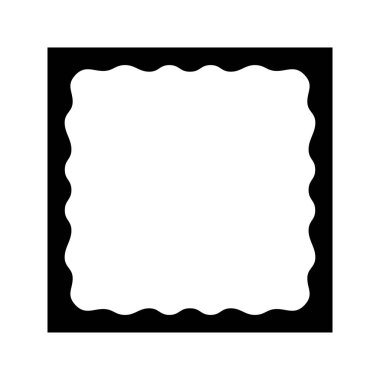 Kıvrımlı iç kenarları olan kare çerçeve. İç sınırları dalgalı olan dikdörtgen şeklinde bir şekil. Resim veya fotoğraf çerçevesi, boş metin kutusu, etiket veya etiket defteri ögeleri. Vektör grafik illüstrasyonu.
