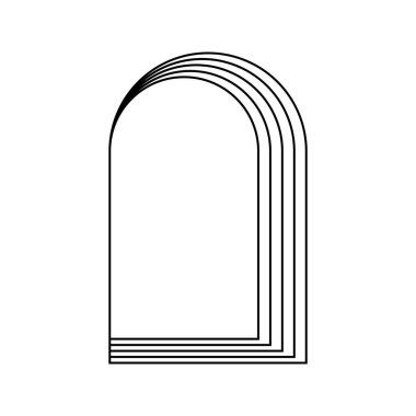 Eşmerkezli kemer çerçeveleri beyaz arkaplanda izole edilmiş. Geometrik yay şekilleri modaya uygun boho ya da art deco tarzında. Kapılar ya da kapılar, pencereler ya da kapılar. Vektör grafik illüstrasyonu.