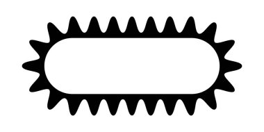 Kıvrık kenarlı dikdörtgen çerçeve. Fırfırlı kenarları olan dikdörtgen bir şekil. Boş metin kutusu, konuşma balonu, çıkartma, etiket ya da etiket şablonu. Vektör grafik illüstrasyonu.