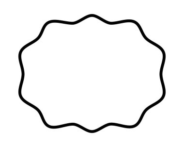 Dalgalı kenarlı oval çerçeve. Deniz tarağı kenarlı geometrik şekil. Boş metin kutusu, konuşma balonu, etiketi veya etiketi beyaz arkaplanda izole edilmiş. Vektör özet çizimi.