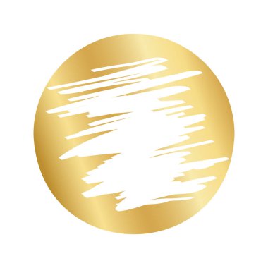 Çizik dokuları olan altın yuvarlak kazı-kazan yüzeyi. Altın kazı kazan, loto talihlisi, para ödülü ya da indirim kuponu şablonu beyaz arka planda. Vektör illüstrasyonu.