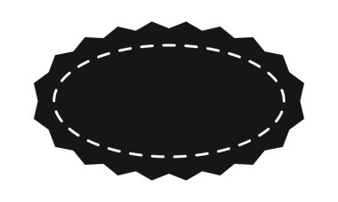 Sivri uçlu ve dikişli siyah oval şekil. Boş fiyat, indirim, satış teklifi, kupon, promosyon kodu etiketi. Konuşma balonu, mesaj ya da metin kutusu şablonu. Vektör grafik illüstrasyonu.