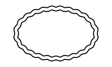 Kıvrımlı kenarlı oval çerçeve. Kıvrımlı kenarları olan eliptik bir şekil. Metin kutusu, etiket, başlık, etiket veya konuşma balonu şablonu beyaz arkaplanda izole edildi. Vektör grafik illüstrasyonu.