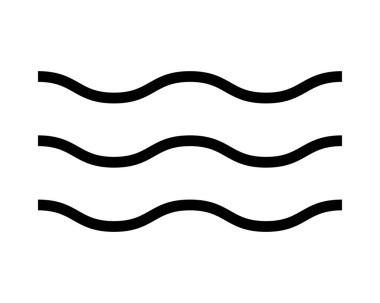 Dalga ikonu. Su sembolü. Dalgalanmamış paralel yatay siyah çizgiler beyaz arkaplanda izole edilmiş. Okyanus, deniz, nehir ya da göl işareti. Hava, rüzgar ya da akış piktogramı. Vektör grafik illüstrasyonu.