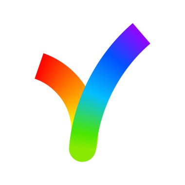 Gökkuşağı renkli kene işareti. Beyaz arkaplanda izole edilmiş çok renkli işaret simgesi. Gradyan etkisi olan organik karalama denetimi figürü. Vektör illüstrasyonu.