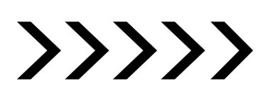 Siyah sembollü oklar. Beş tekrarlanan V şeklinde şerit. Hareket, indirme, yol uyarısı, oryantasyon, ordu amblemi. Yön, askeri ya da navigasyon sembolü. Vektör illüstrasyonu.