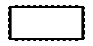 Dalgalı kenarlı dikdörtgen çerçeve. Kıvrımlı kenarları olan dikdörtgen şekilli. Boş metin kutusu, etiketi veya etiketi beyaz arkaplanda izole edilmiş. Resim ya da ayna görüntüsü. Vektör grafik illüstrasyonu.