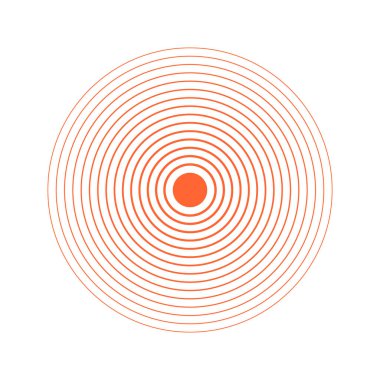 Eşmerkezli turuncu daireler. Güneş doğumu, gün doğumu ya da günbatımı ikonu. Ağrı ya da ağrı yerelleştirme işareti. Şok dalgası, radyasyon ya da titreşim sembolü. Ses, radar sinyali ya da sonar dalga görüntüleme. Vektör illüstrasyonu.