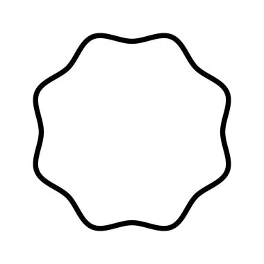 Dalgalı kenarlı yuvarlak çerçeve. Kıvrımlı kenarları olan daire şeklinde. Boş metin kutusu, etiketi ya da etiketi beyaz arkaplanda izole edilmiş. Vektör özet çizimi.