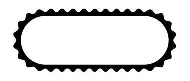 Dalgalı kenarlı oval dikdörtgen çerçeve. Dalgalanmamış kenarları olan şirin bir şekil. Boş metin kutusu, damga, konuşma balonu, başlık, etiket veya etiket beyaz arkaplanda izole. Vektör grafik illüstrasyonu.