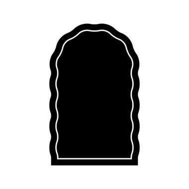 Dalgalı kenarları olan kemer şeklinde. Kıvrımlı kemer yolu formu. Pencere ya da ayna, portal ya da kapı, boş metin kutusu, beyaz arkaplanda izole edilmiş etiket ya da etiket. Vektör grafik illüstrasyonu.