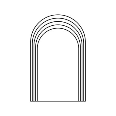 Eşmerkezli kemer çerçeveleri beyaz arkaplanda izole edilmiş. Moda boho ya da art deco tarzında basit geometrik kavis şekli. Kapı ya da kapı, pencere ya da portal iskeleti. Vektör grafik illüstrasyonu.
