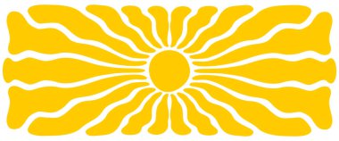 Harika bir arka plan. Dalgalı sarı ışınlar. Güneş doğuşu, gün doğumu ya da günbatımı posteri. Yaz temalı duvar kağıdı. Modern hazırlık sınıfı psikedelik baskısı. Pozitif titreşim tasarımı. Vektör düz resimleme.