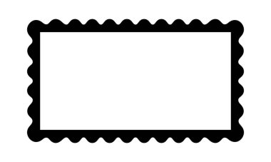 Deniz tarağı kenarlı dikdörtgen çerçeve. Dalgalı kenarları olan dikdörtgen bir şekil. Ayna, resim ya da fotoğraf vignette, boş metin kutusu, afiş, etiket ya da etiket. Vektör grafik illüstrasyonu.