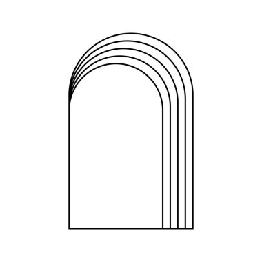 Eşmerkezli kemer çerçeveleri beyaz arkaplanda izole edilmiş. Geometrik yay şekilleri modaya uygun boho ya da art deco tarzında. Kapı ya da kapı, pencere ya da portal iskeleti. Vektör grafik illüstrasyonu.