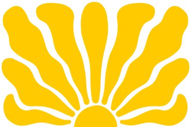 Harika bir arka plan. Sarı kıvrımlı ışınlar. Güneş doğuşu, gün doğumu ya da günbatımı posteri. Yaz temalı duvar kağıdı. Moda psikedelik baskı. Mutlu, iyi, pozitif titreşim tasarımı. Vektör düz resimleme.