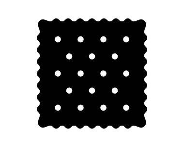 Kraker ikonu. Kare şeklinde tatlı ya da tuzlu bisküvi. Popüler gevrek atıştırmalık silueti beyaz arka planda izole edilmiş. Vektör grafik illüstrasyonu.