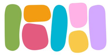 Karalama tarzında şirin renkli organik şekiller. Beyaz arkaplanda izole edilmiş ders kutuları, etiketler, konuşma veya alıntı baloncukları, mesaj veya diyalog çerçeveleri için şablonlar. Vektör düz resimleme.