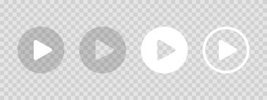 Şeffaf arkaplan dokusunda çalma simgeleri kümesi. Video oynatıcı düğmeleri. Çoklu ortam uygulama pencere arayüzü için işaretleri it, tıkla veya kaydet. Vektör illüstrasyonu.