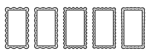 Коллекция прямоугольных рамок с гребешком. Виньетки шаблоны для зеркал, фотографий или изображений с волнистыми краями. Пустые коробки, бирки или этикетки. Векторная графика.