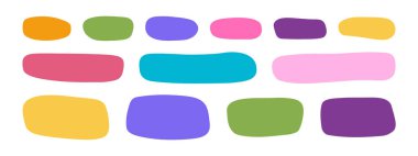 Karalama tarzında şirin şekiller. Beyaz arkaplanda izole edilmiş mesaj kutuları, etiketler, konuşma veya mesaj baloncukları için organik formlar. El çizimi asimetrik geometrik şekiller. Vektör düz resimleme.