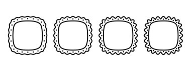 Dalgalı kenarlı sincap çerçeveleri. Fotoğraflar, fotoğraflar ya da aynalar için videolar. Beyaz arkaplanda boş kutular, etiketler veya etiketler var. Vektör grafik illüstrasyonu.