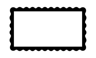 Dalgalı kenarlı dikdörtgen çerçeve. Kıvrımlı kenarları olan dikdörtgen şekilli. Ayna, resim ya da fotoğraf vignette, boş metin kutusu, afiş, etiket ya da pul şablonu. Vektör grafik illüstrasyonu.