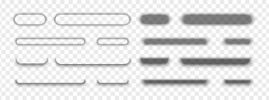 Düğme gölge efektleri. Online oyun arayüzü için farklı gerçekçi yumuşak şekiller. Şeffaf arkaplanda yalıtılmış yuvarlak kenarlı dikdörtgen gölgeler. Vektör gerçekçi illüstrasyon.