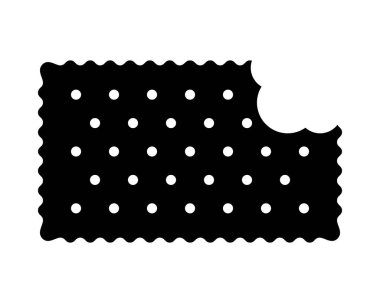 Isırılmış kraker silueti. Dikdörtgen şeklinde tatlı ya da tuzlu bisküvi. Popüler çıtır atıştırmalıklar beyaz arka planda izole edilmiş. Vektör grafik illüstrasyonu.