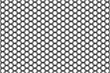Şebeke ya da dantel dokusu. Siyah ağ deseni beyaz arkaplanda izole edilmiş. Metalik ya da naylon çit, balık ağı, kafes ya da kafes yapısı. Soyut geometrik minimalist baskı. Vektör Grafik İllüstrasyonu.