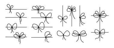 Hediyeler için kurdele. Geçerli kutular, paketler, bayram kartları veya beyaz arkaplanda izole edilmiş afişler için doğrusal düğümlü şeritler. Vektör grafik illüstrasyonu.