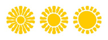 Arka planda izole edilmiş güneş veya çiçek siluetleri. Güneş patlaması ya da güneş ışığı işaretleri. Yaz temalı semboller. Modern psikedelik baskı. Pozitif titreşim konsepti. Vektör düz resimleme.