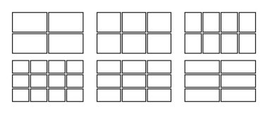 Dikdörtgen şekiller beyaz zemin üzerinde izole edilmiş eşit sektörlere bölünmüştür. Kolaj, ruh hali ya da hikaye tahtası, sunum ya da broşür. Poster ya da afiş. Vektör illüstrasyonu.