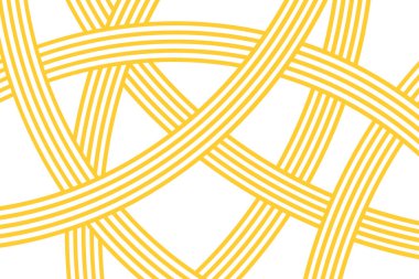 Sarı kıvrımlı çizgiler. Ramen, makarna ya da erişte deseni. Makarna, tagliatelle ya da capellini arkaplanı. Dalgalanmamış spagetti dokusu. İtalyan, Japon yemek baskısı Çin yemeği. Vektör düz resimleme.