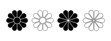 Daisy ya da Gerbera siluetleri. 10 yaprak ve çekirdekli çiçek diyagramları. Çiçekli turta grafikleri beyaz arka planda izole edilmiş 10 yaprak parçasına bölünmüş. Vektör grafik illüstrasyonu.