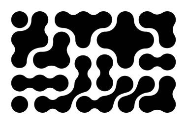 Metal deseni. Sıvı damlalar ya da şekil şekilleri arka plan. Beyaz arka planda izole edilmiş organik kabarcıklar, nöronlar veya moleküller. Noktaları birleştirilmiş modern soyut duvar kağıdı. Vektör grafik illüstrasyonu.