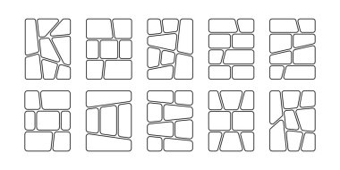 Çizgi roman serisi. Anime kitap panelleri beyaz arkaplanda izole edilmiş. Manga çizelgesi. Fotoğraf kolajları, dergiler, posterler veya karton şablonlar. Vektör grafik illüstrasyonu.