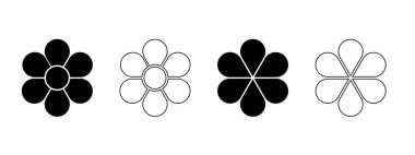 Altı yaprak ve çekirdekli çiçek siluetleri. Çiçekli pasta grafiği beyaz arka planda izole edilmiş yaprak şekillerinde altı eşit parçaya bölünmüştür. Veri sunumu için şablonlar. Vektör grafik illüstrasyonu.